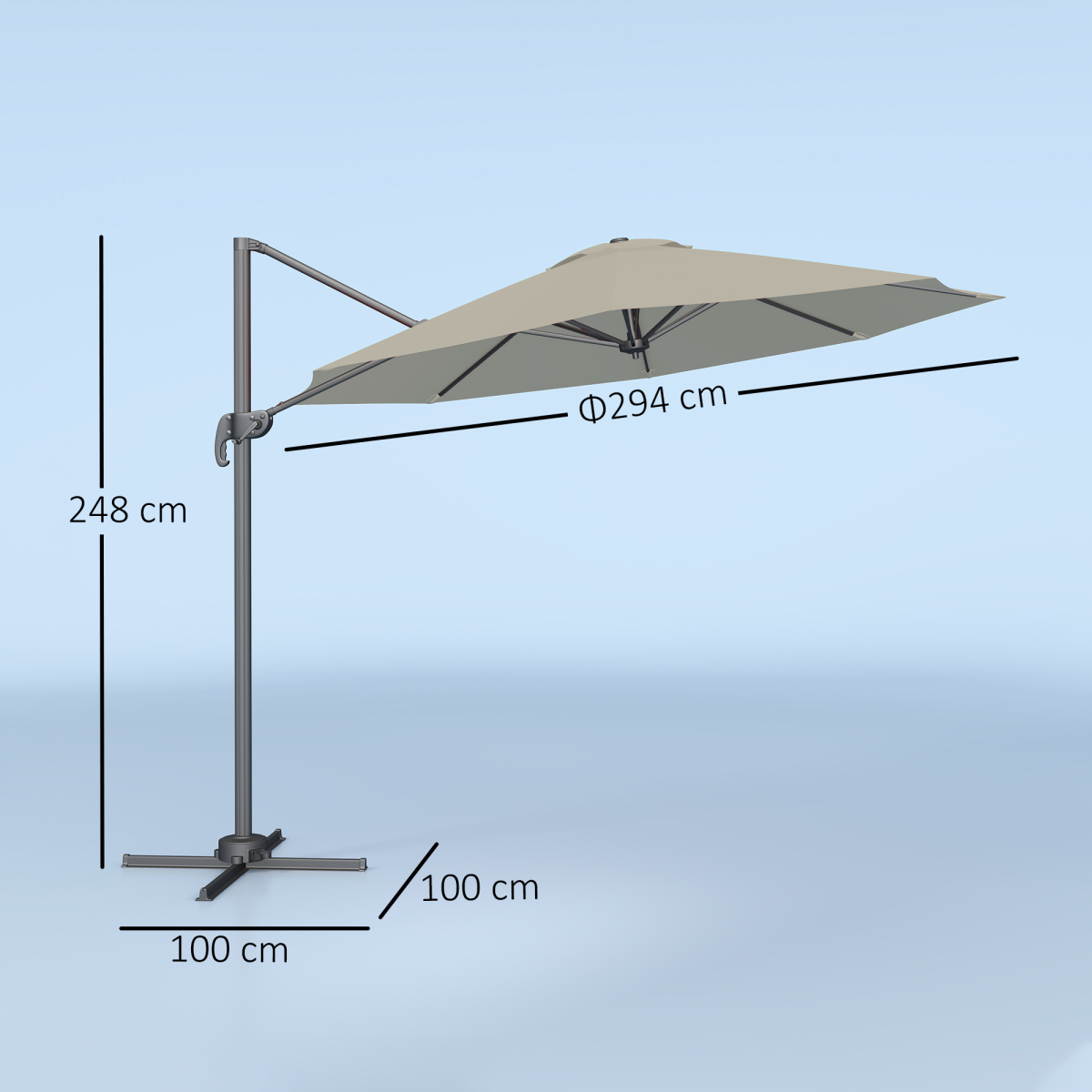 Outsunny 3 x 3(m) Cantilever Parasol Garden Umbrella with Cross Base