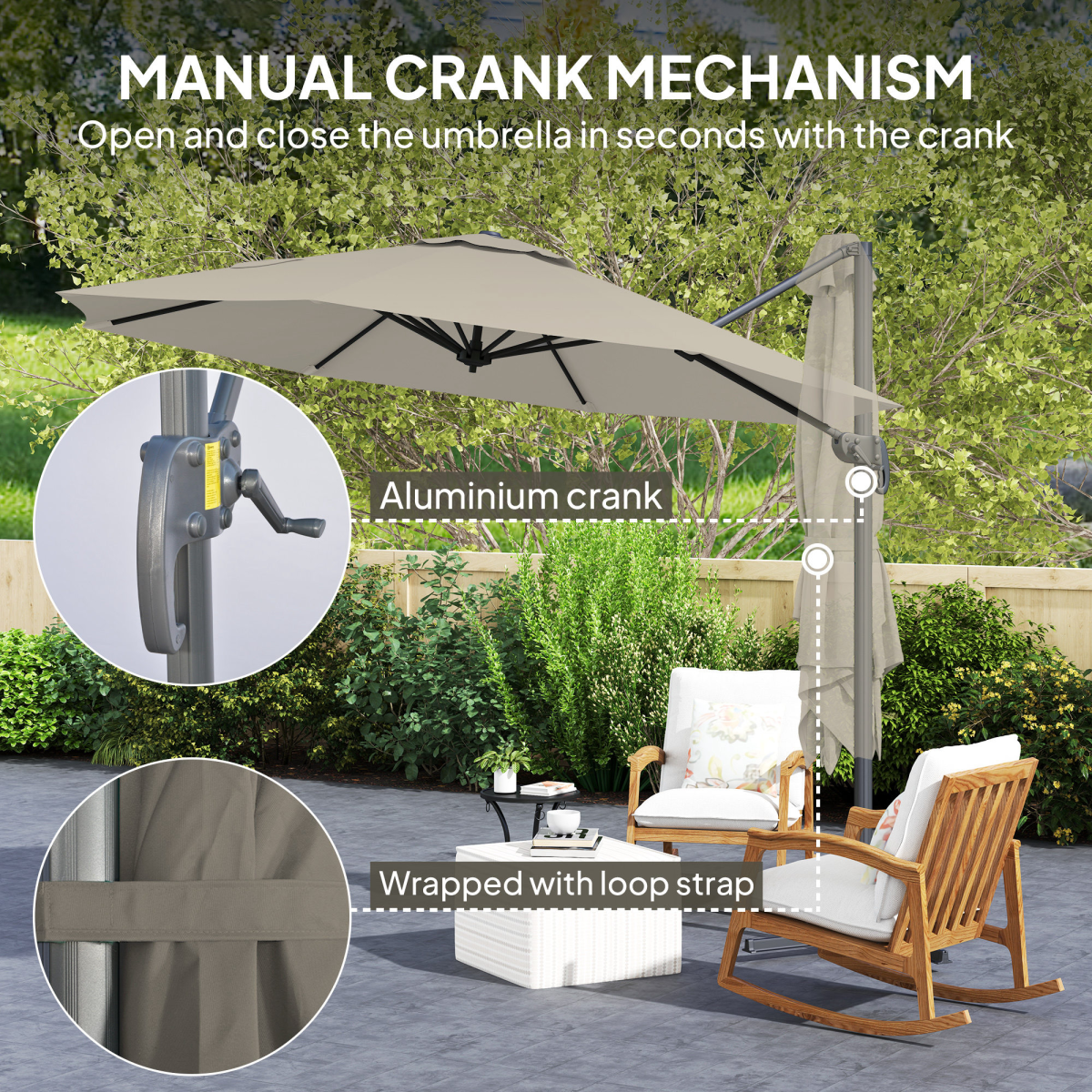 Outsunny 3 x 3(m) Cantilever Parasol Garden Umbrella with Cross Base