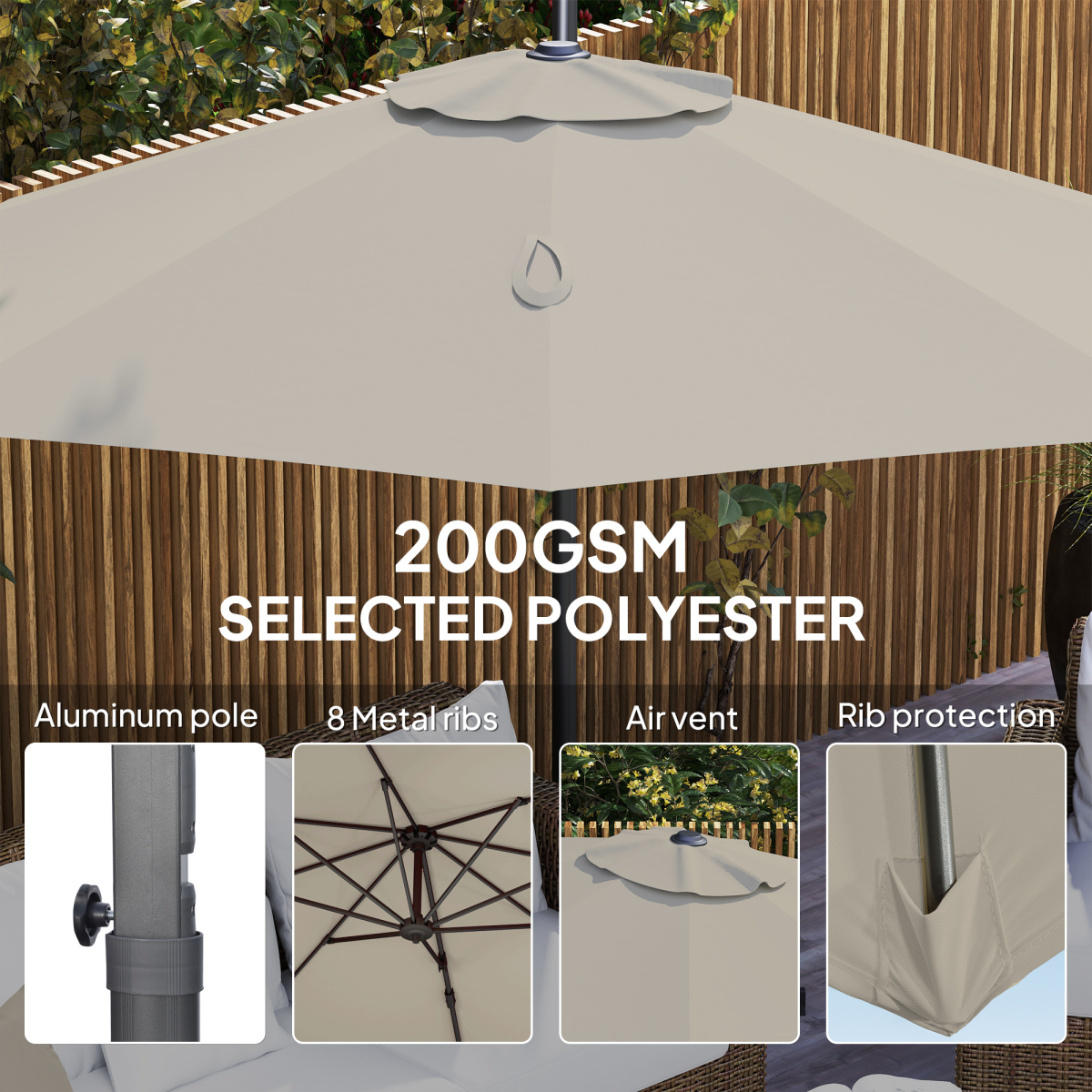 Outsunny 3 x 3(m) Cantilever Parasol Garden Umbrella with Cross Base