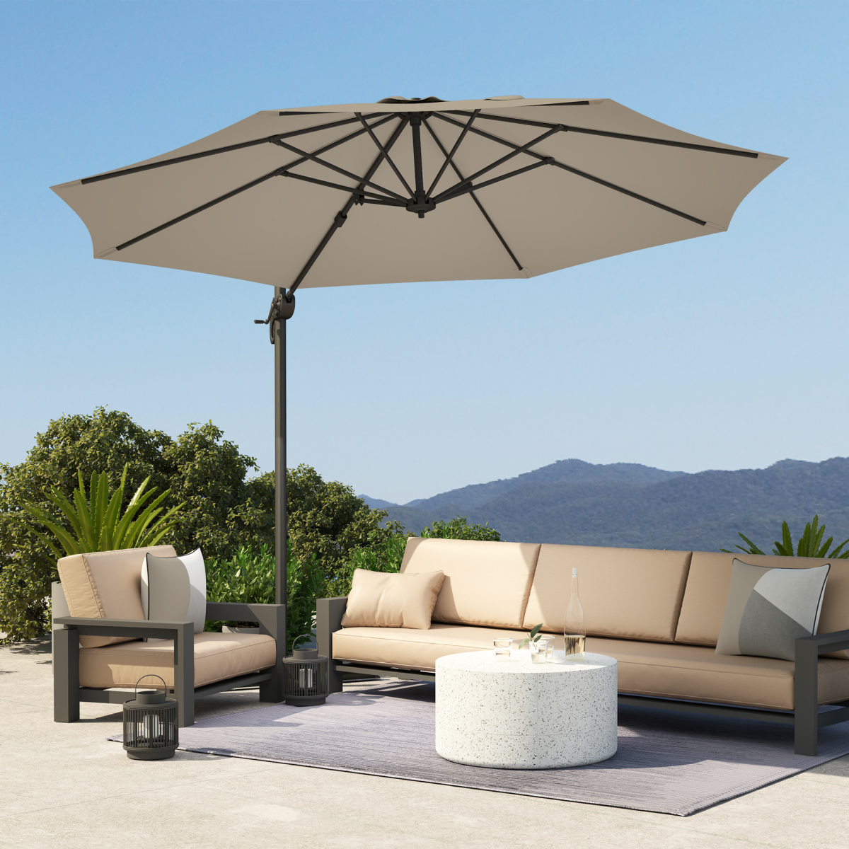 Outsunny 3 x 3(m) Cantilever Parasol Garden Umbrella with Cross Base