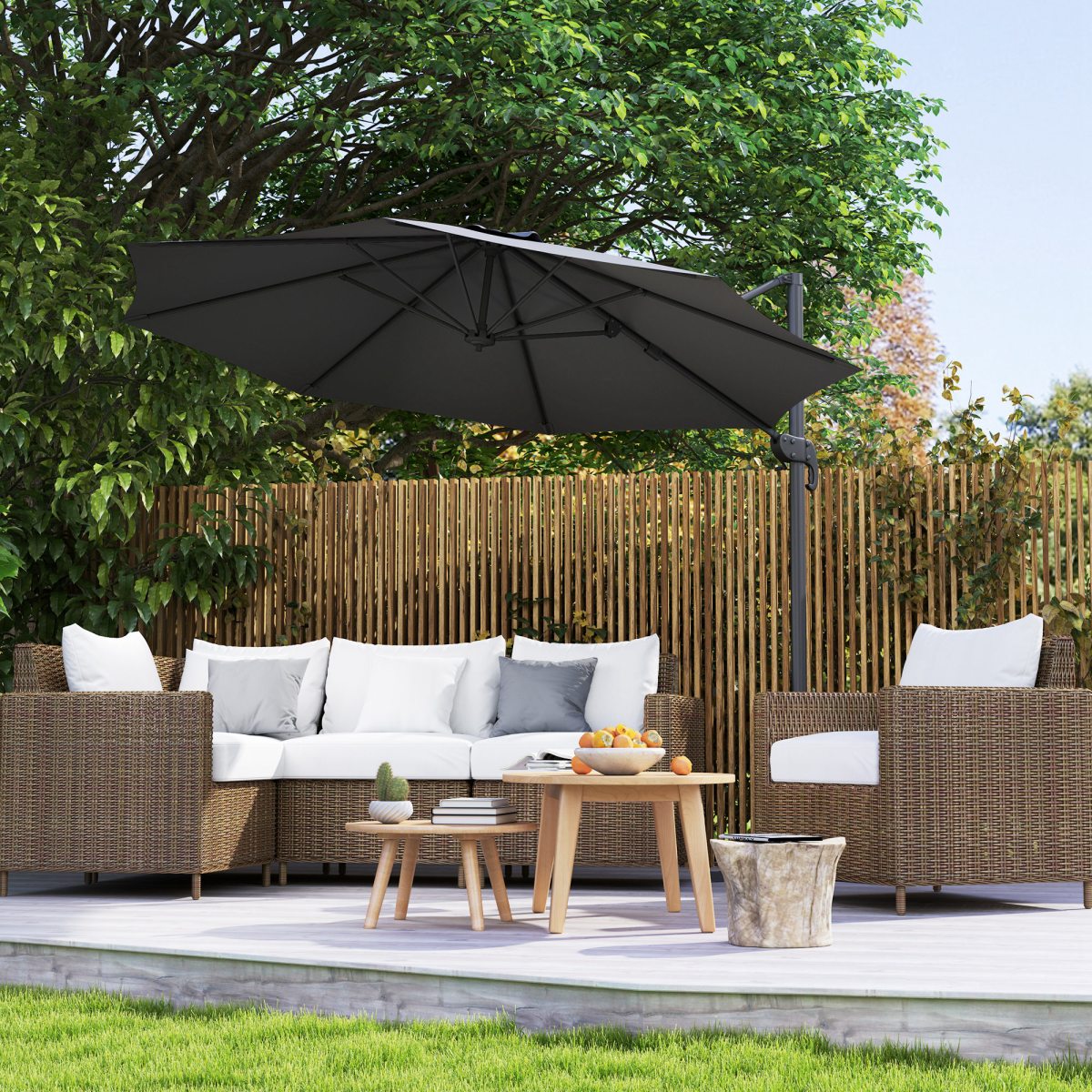 Outsunny 3 x 3(m) Cantilever Parasol Garden Umbrella with Cross Base