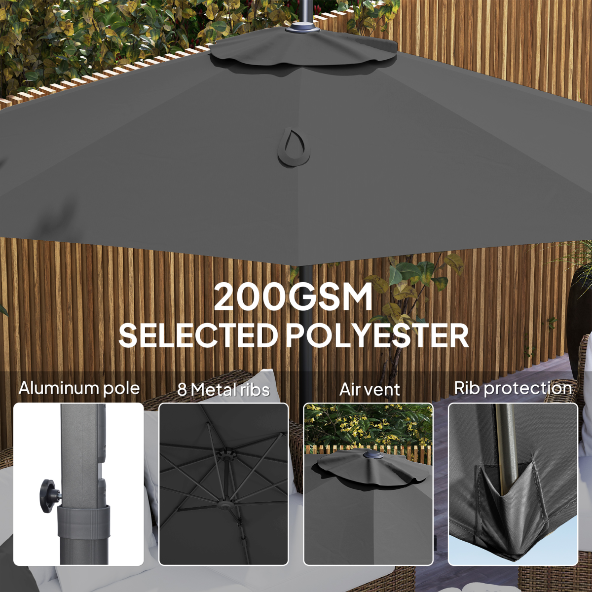 Outsunny 3 x 3(m) Cantilever Parasol Garden Umbrella with Cross Base
