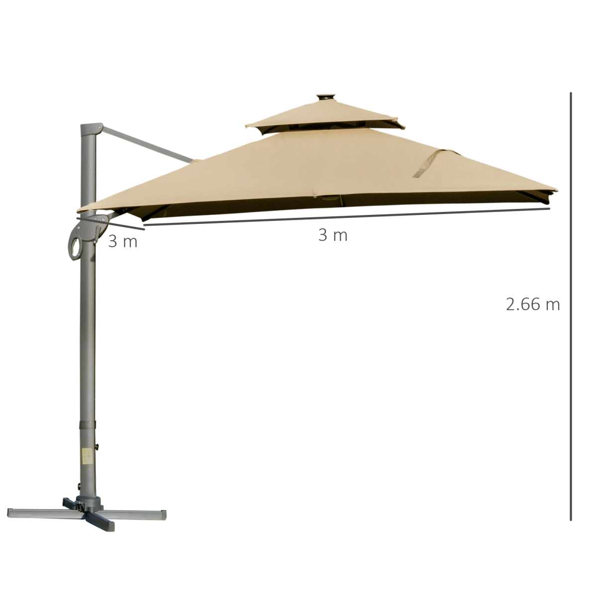 Outsunny 3 x 3(m) Cantilever Umbrella Power Bank Solar Cold