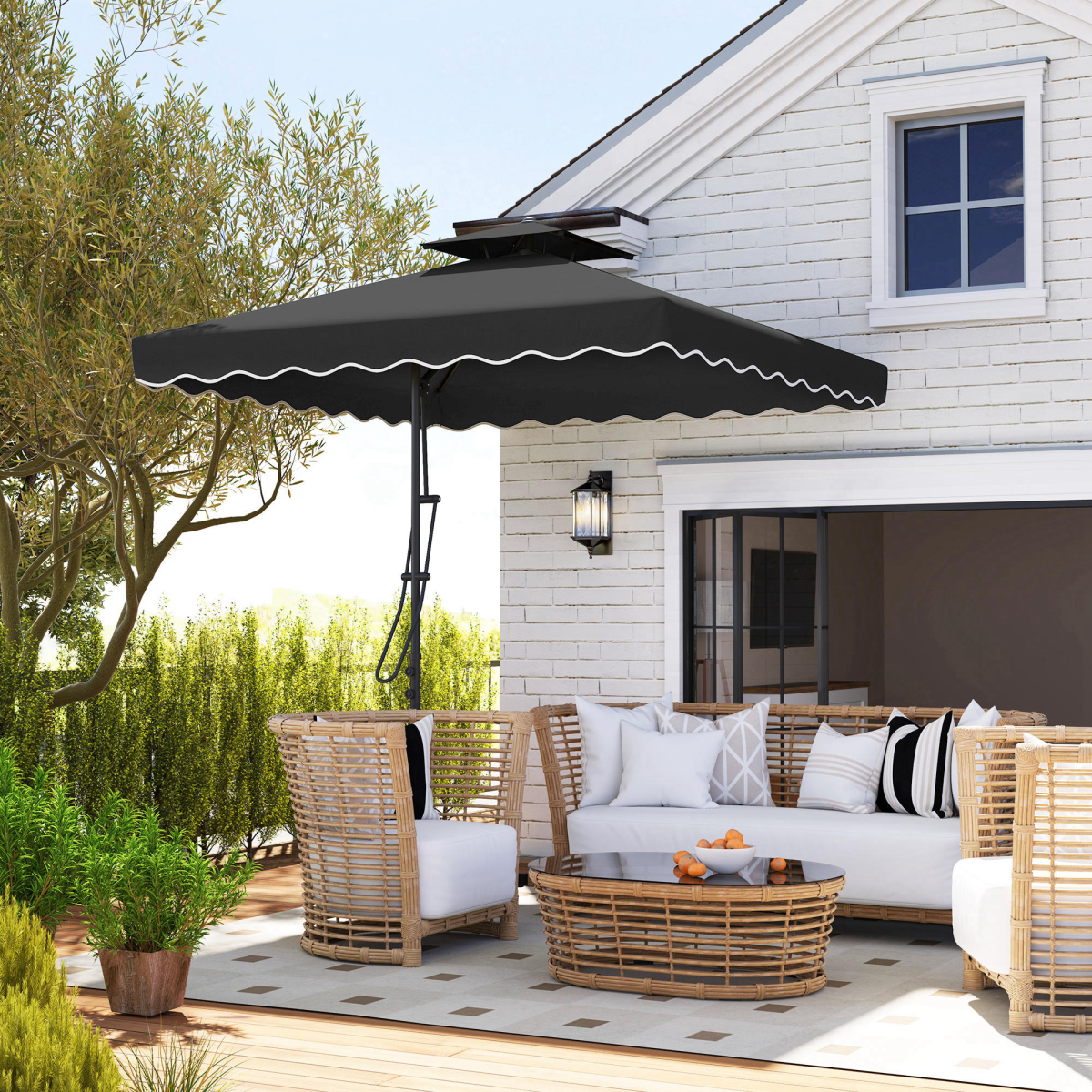 Outsunny 2.5m Cantilever Garden Parasol Umbrella with Cross Base