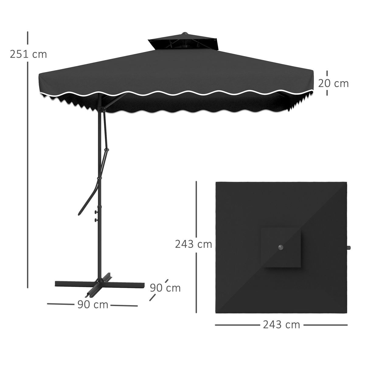 Outsunny 2.5m Cantilever Garden Parasol Umbrella with Cross Base