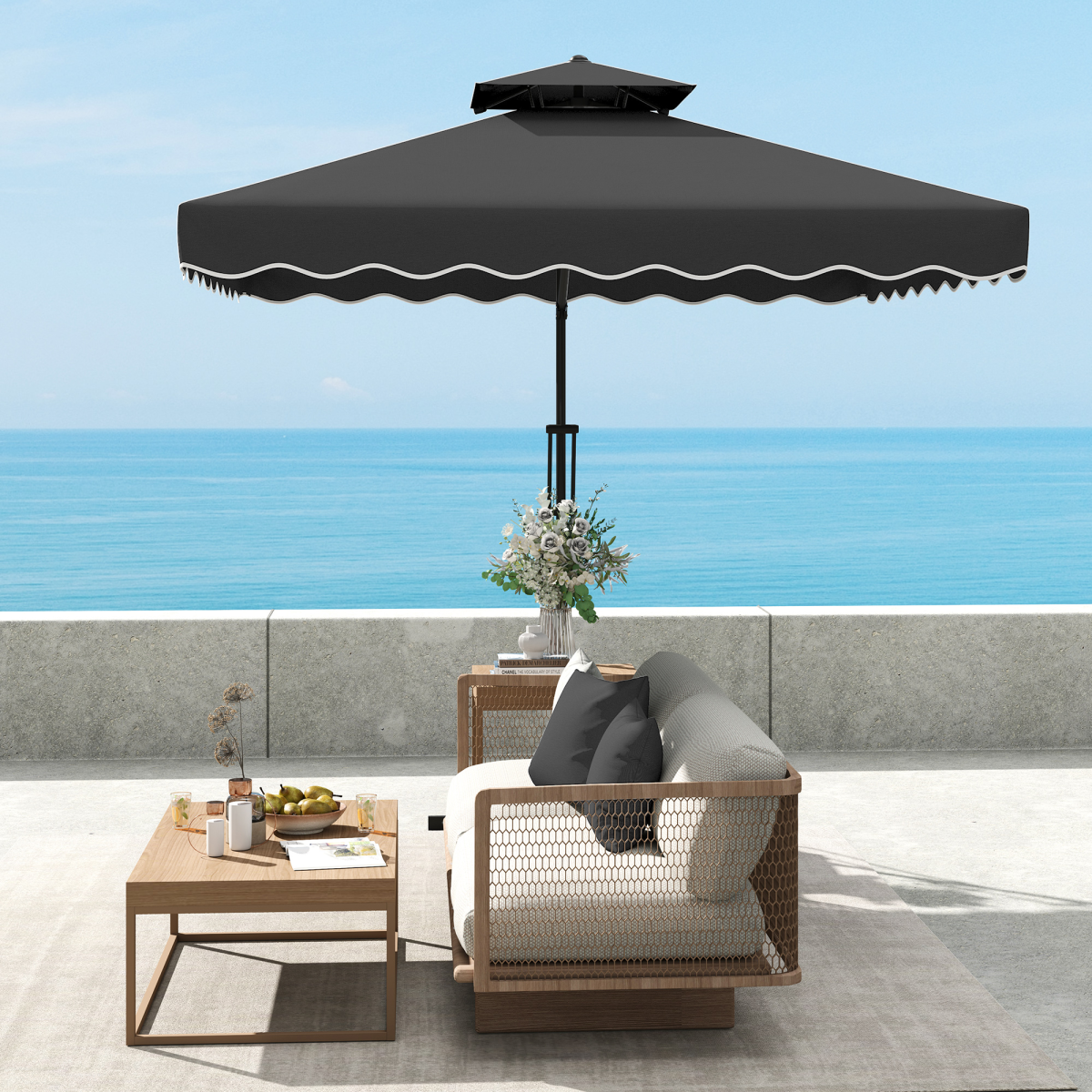 Outsunny 2.5m Cantilever Garden Parasol Umbrella with Cross Base