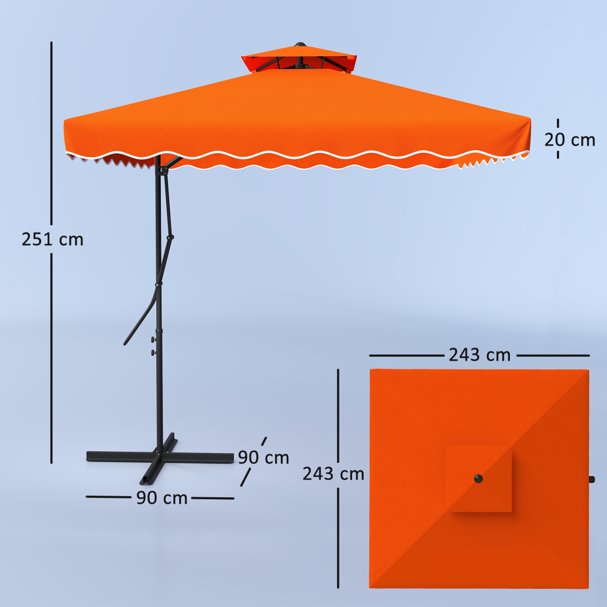 Outsunny 2.5m Cantilever Garden Parasol Umbrella with Cross Base