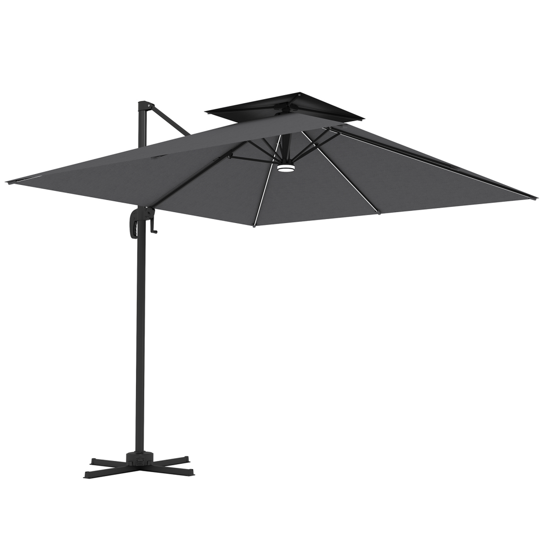 Outsunny 2.5m Cantilever Parasol, Garden Parasol with Lights