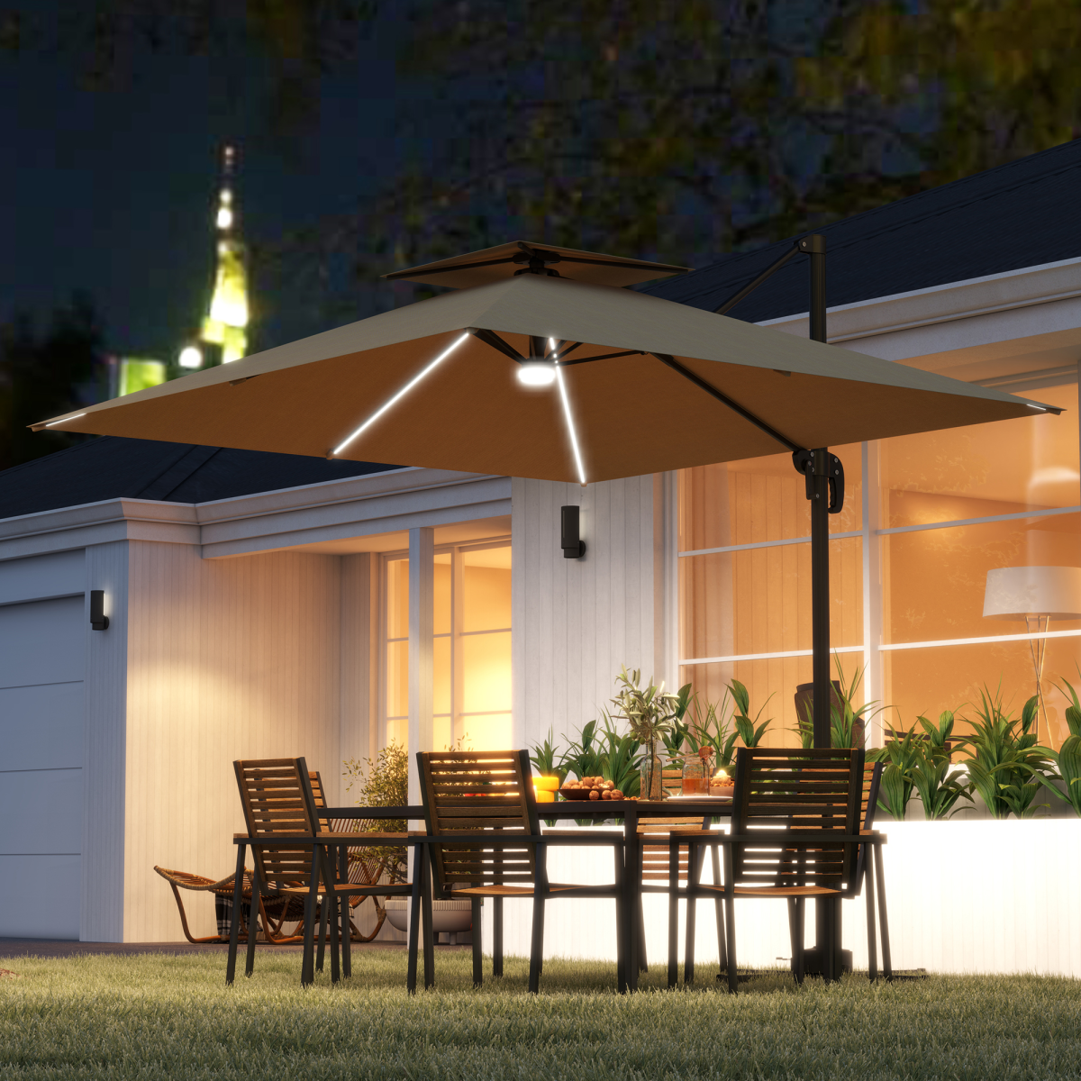 Outsunny 2.5m Cantilever Parasol, Garden Parasol with Lights