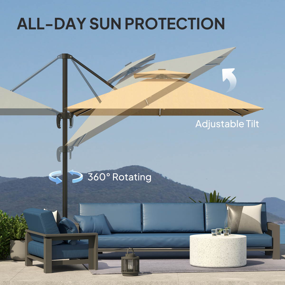 Outsunny 2.5m Cantilever Parasol, Garden Parasol with Lights