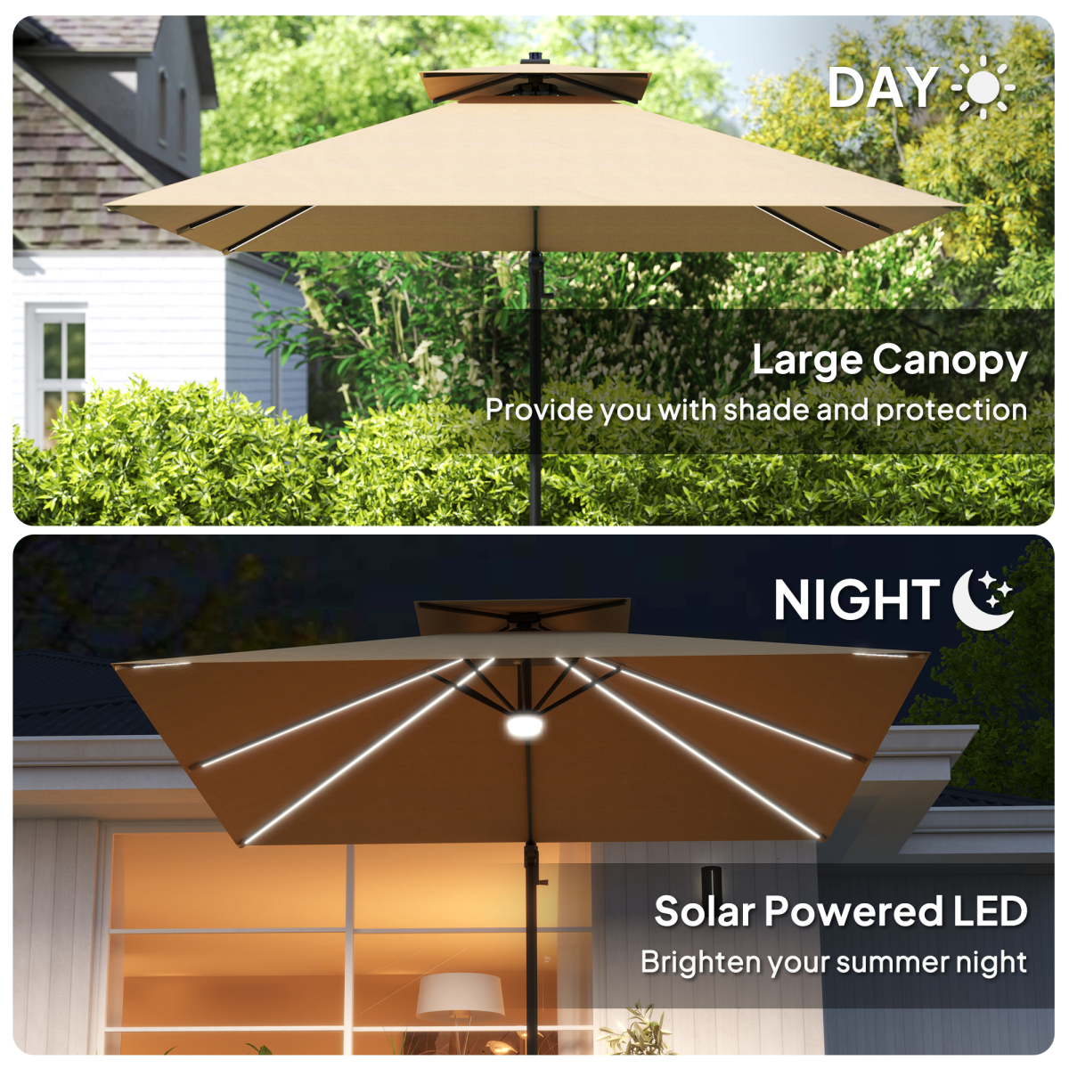 Outsunny 2.5m Cantilever Parasol, Garden Parasol with Lights