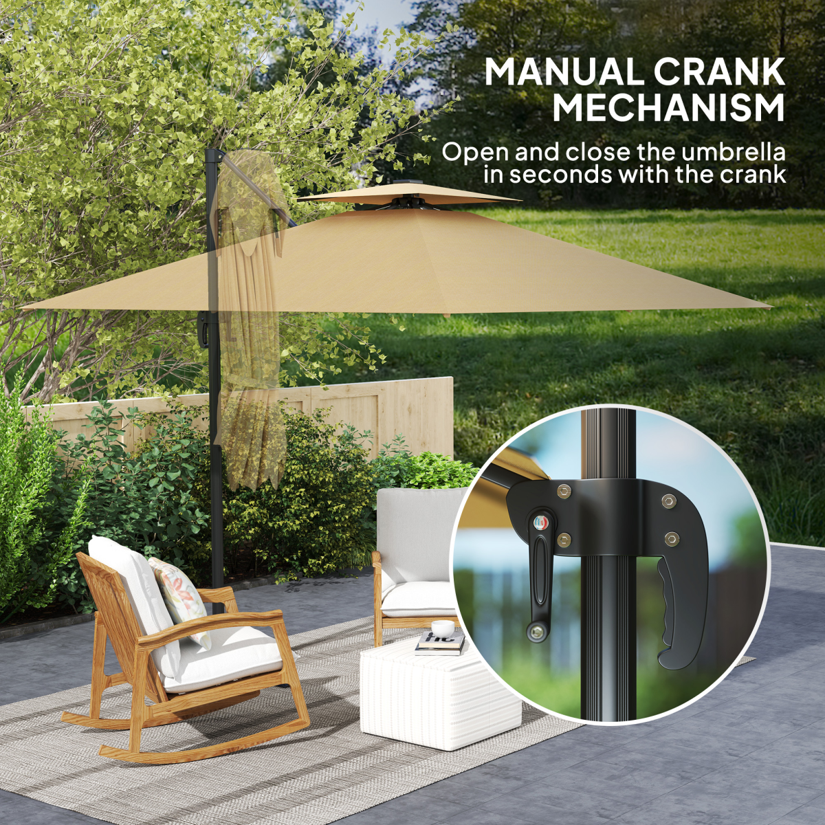 Outsunny 2.5m Cantilever Parasol, Garden Parasol with Lights