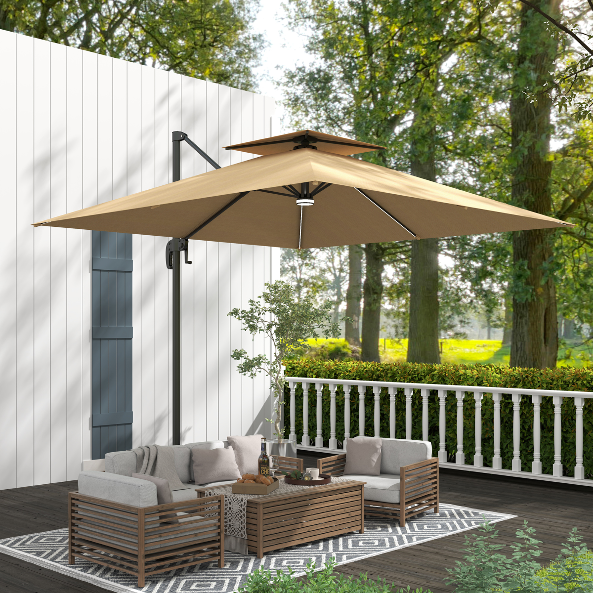 Outsunny 2.5m Cantilever Parasol, Garden Parasol with Lights