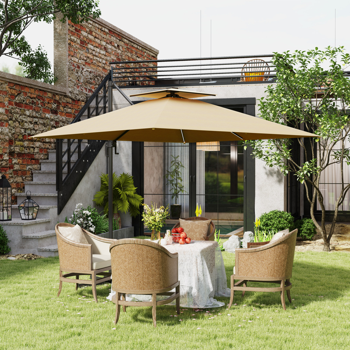 Outsunny 2.5m Cantilever Parasol, Garden Parasol with Lights