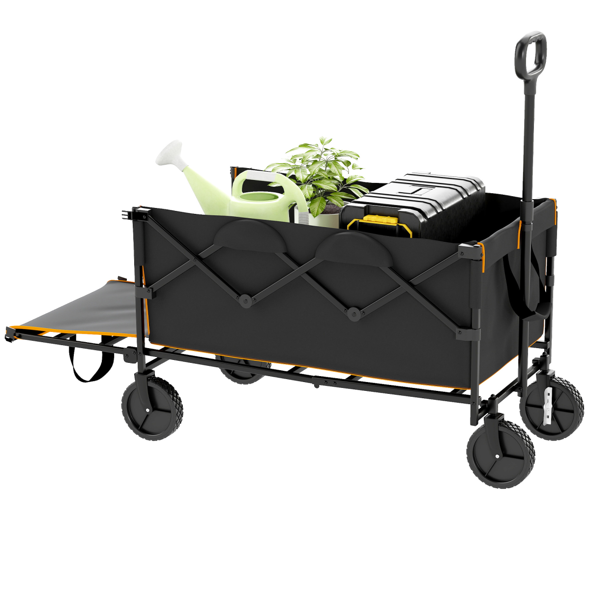 Outsunny 160L Folding Trolley Cart w/ Adjustable Handle, Grey and Orange