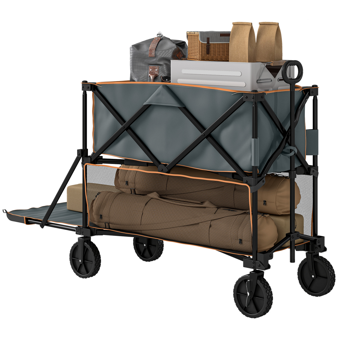 Outsunny Double Decker Folding Trolley Cart on Wheels, 200KG Capacity