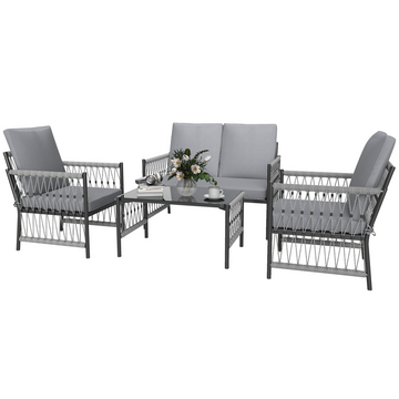 Outsunny 4 Seater Rattan Garden Sofa Set with Glass Top Coffee Table