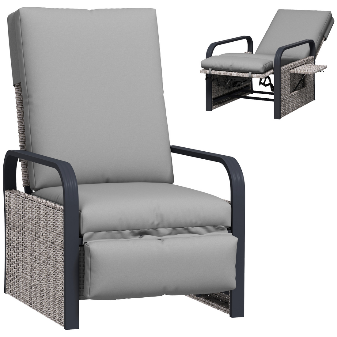 Outsunny Rattan Garden Recliner Chair Sun Lounger w/ Side Tray