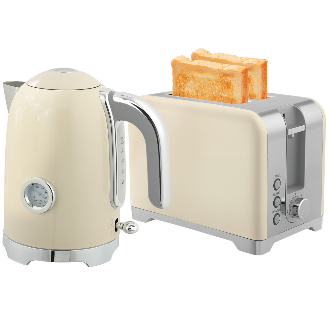 HOMCOM Kettle and Toaster Set with Temperature Gauge, Crumb Tray
