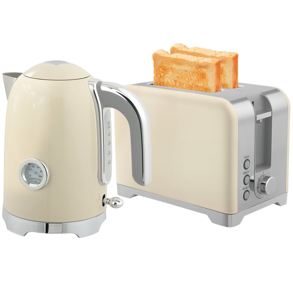 HOMCOM Kettle and Toaster Set with Temperature Gauge, Crumb Tray