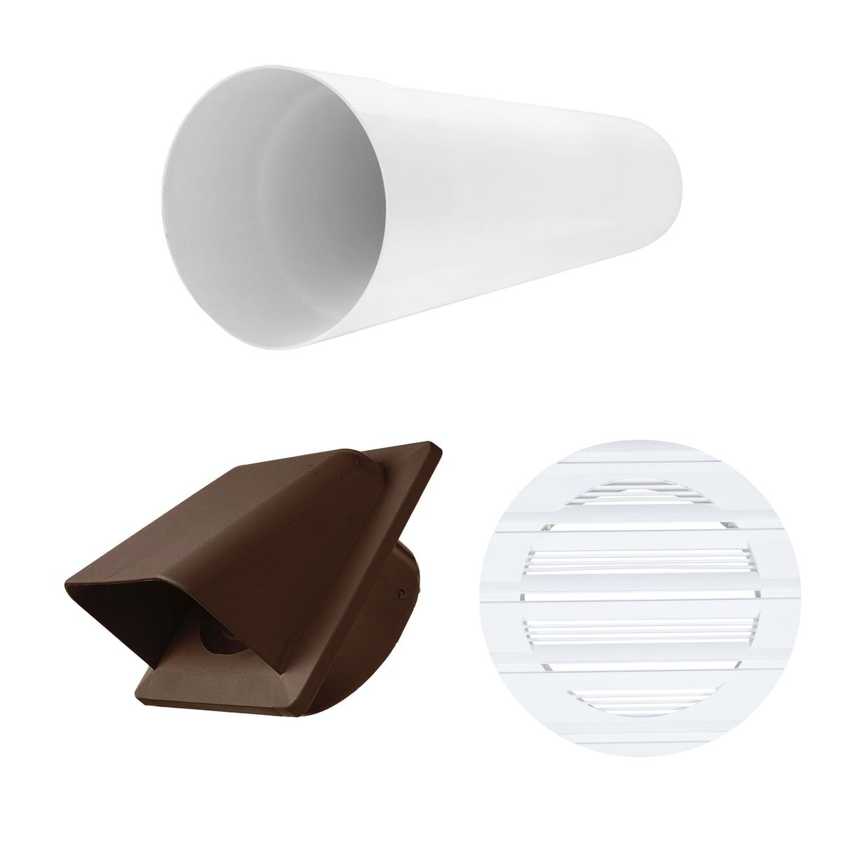 Round Bella Vent Through Wall Ventilation Kit with 100mm Pipe and Brown Vent