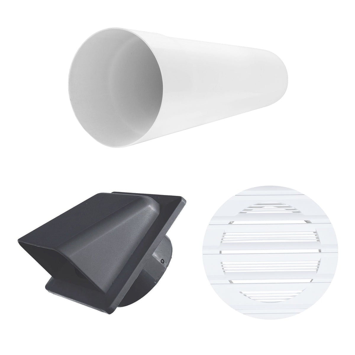 Round Bella Vent Through Wall Ventilation Kit with 100mm Pipe and Graphite Vent