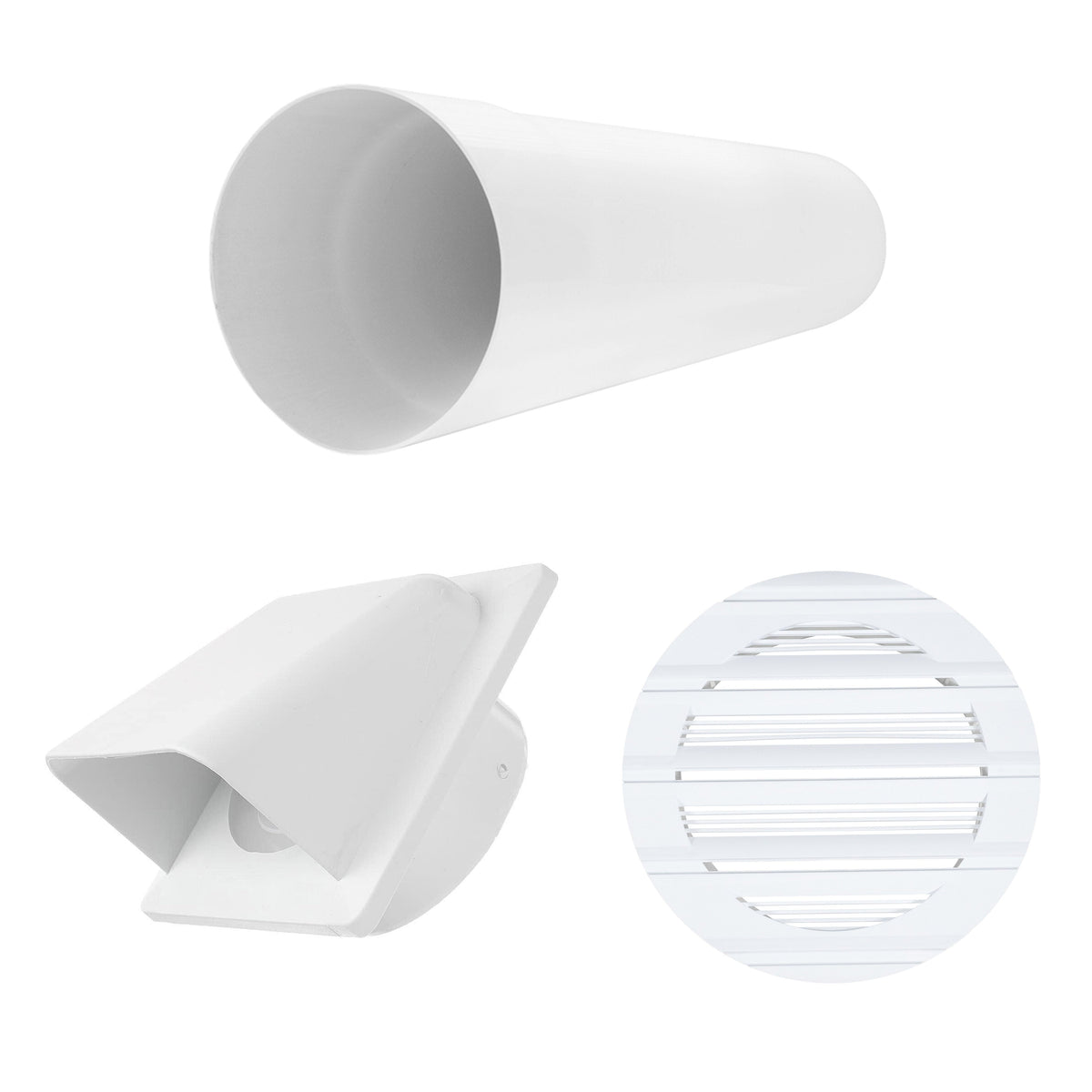 Round Bella Vent Through Wall Ventilation Kit with 100mm Pipe and White Vent