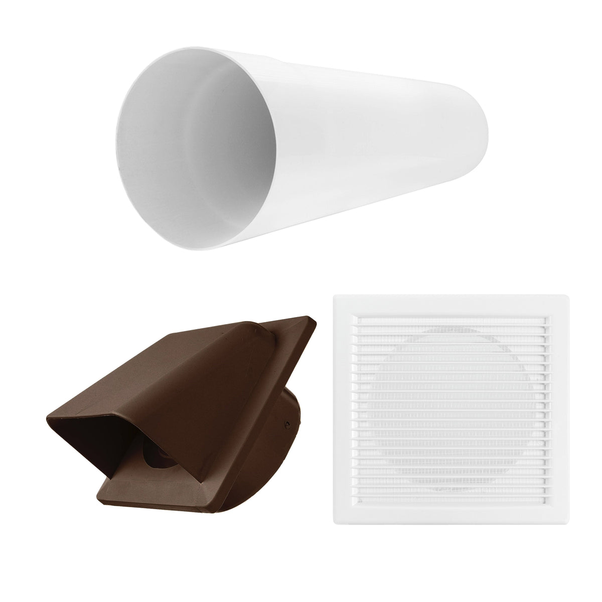 DL0163 Louvre Vent Through Wall Ventilation Kit with 100mm Pipe and Brown Vent
