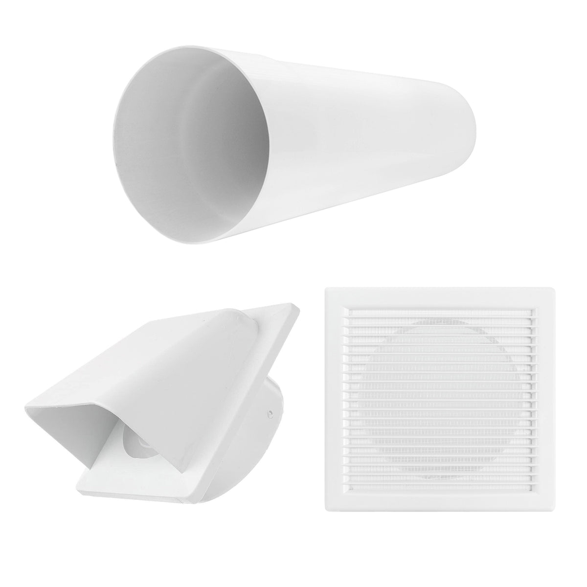 DL0163 Louvre Vent Through Wall Ventilation Kit with 100mm Pipe and White Vent