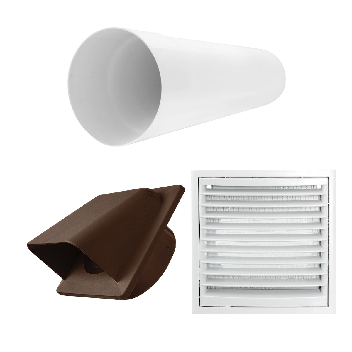 VC-KR0153 Louvre Vent Through Wall Ventilation Kit 100mm Pipe with Brown Vent