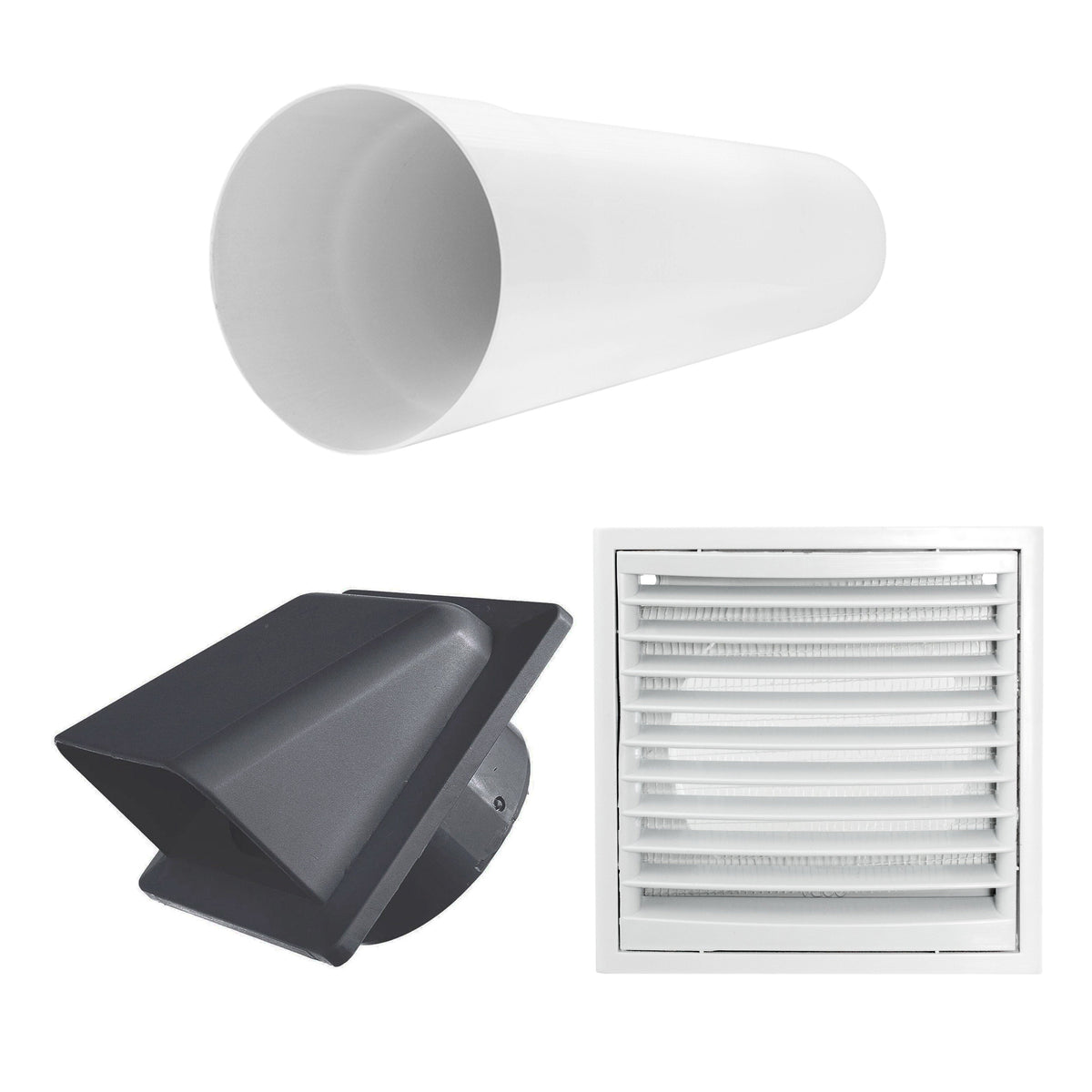 VC-KR0153 Louvre Vent Through Wall Ventilation Kit 100mm Pipe with Graphite Vent
