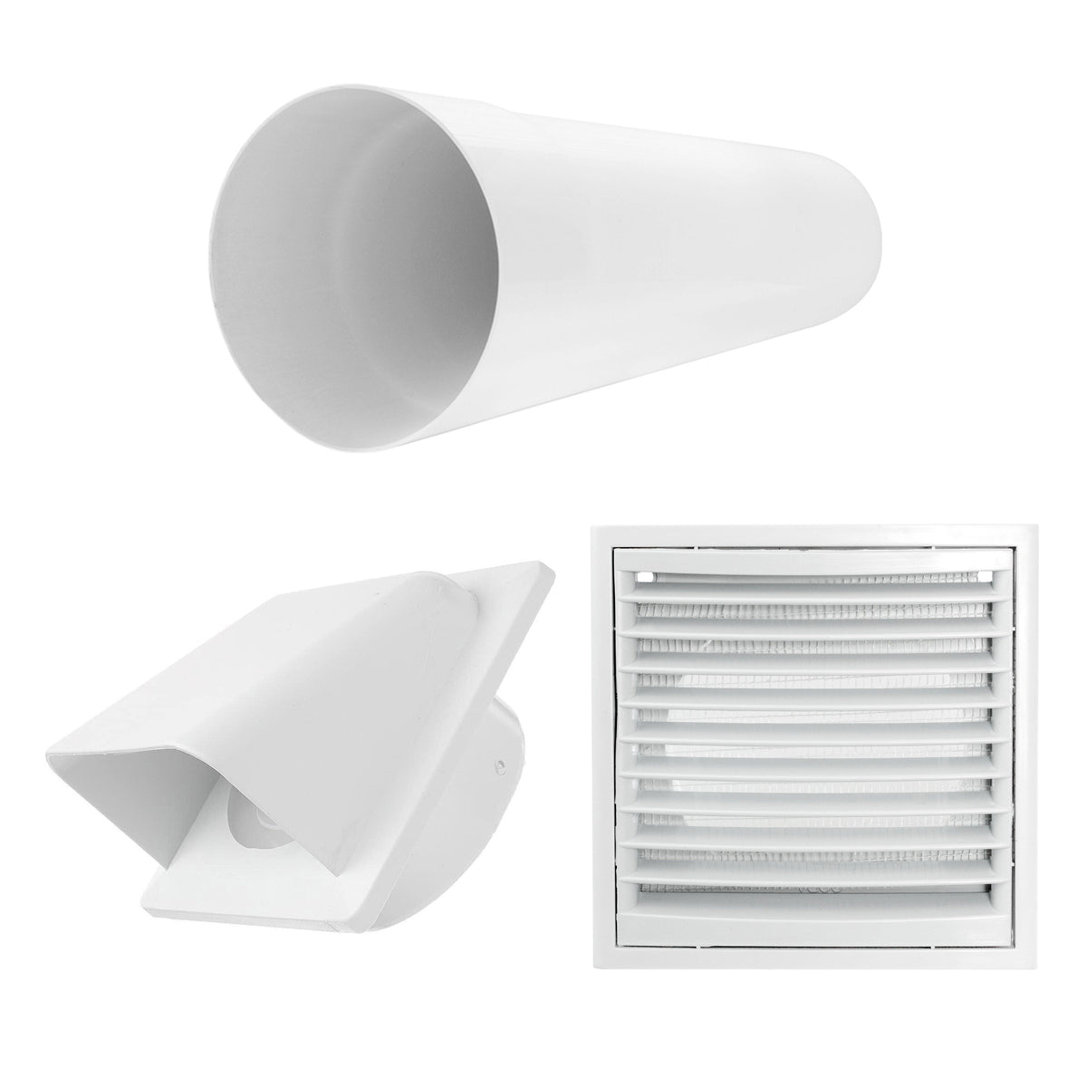 VC-KR0153 Louvre Vent Through Wall Ventilation Kit 100mm Pipe with White Vent