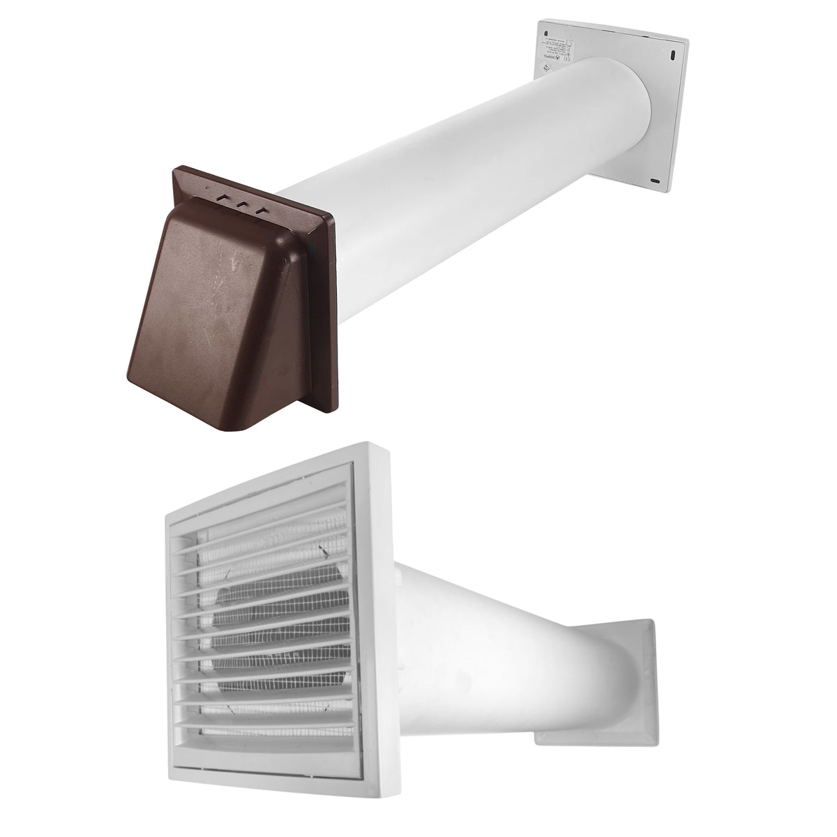 VC-KR0153 Louvre Vent Through Wall Ventilation Kit 100mm Pipe with Brown Vent