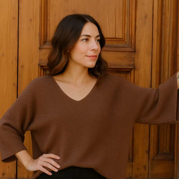 Women’s V-Neck Knit Jumper | Brown & Khaki | Sizes Up to 18