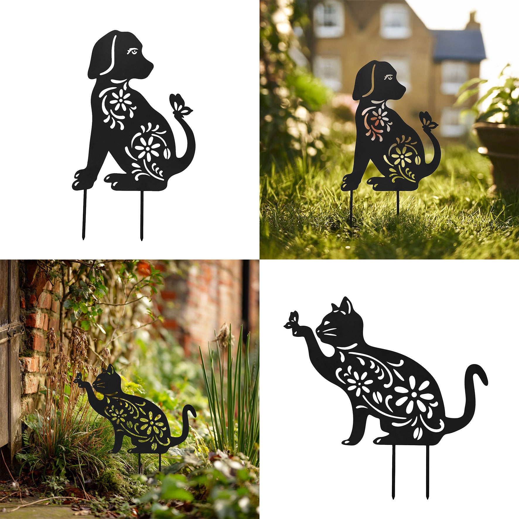Metal Cat and Dog Silhouette Garden Ornament