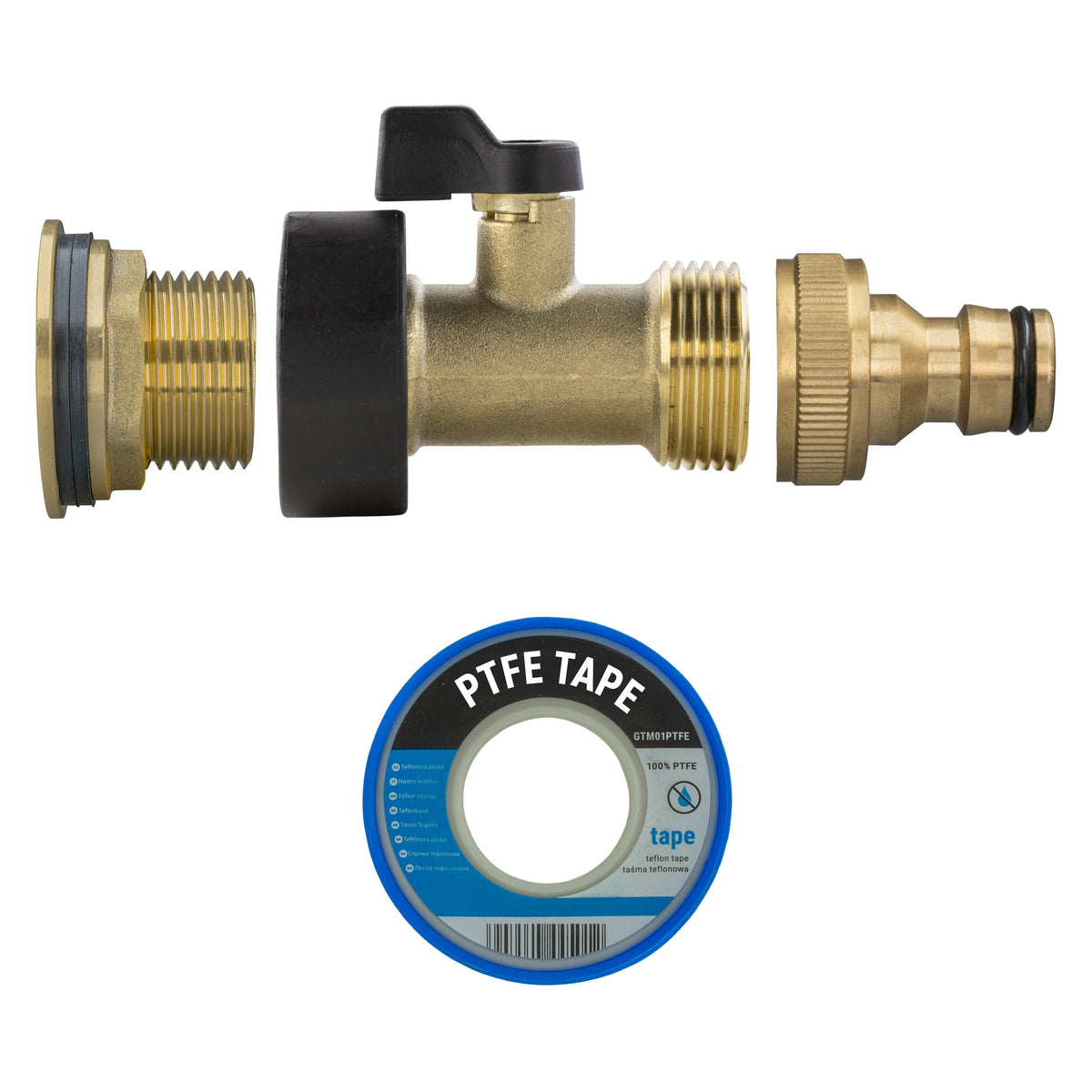 Brass Water Butt Kit 3/4in with Brass Valve + Tap Connector + 27mm Drill Bit