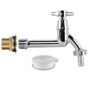 Water Butt Brass Kit 3/4" with Extended Brass Chrome Tap 1/2"  Barb