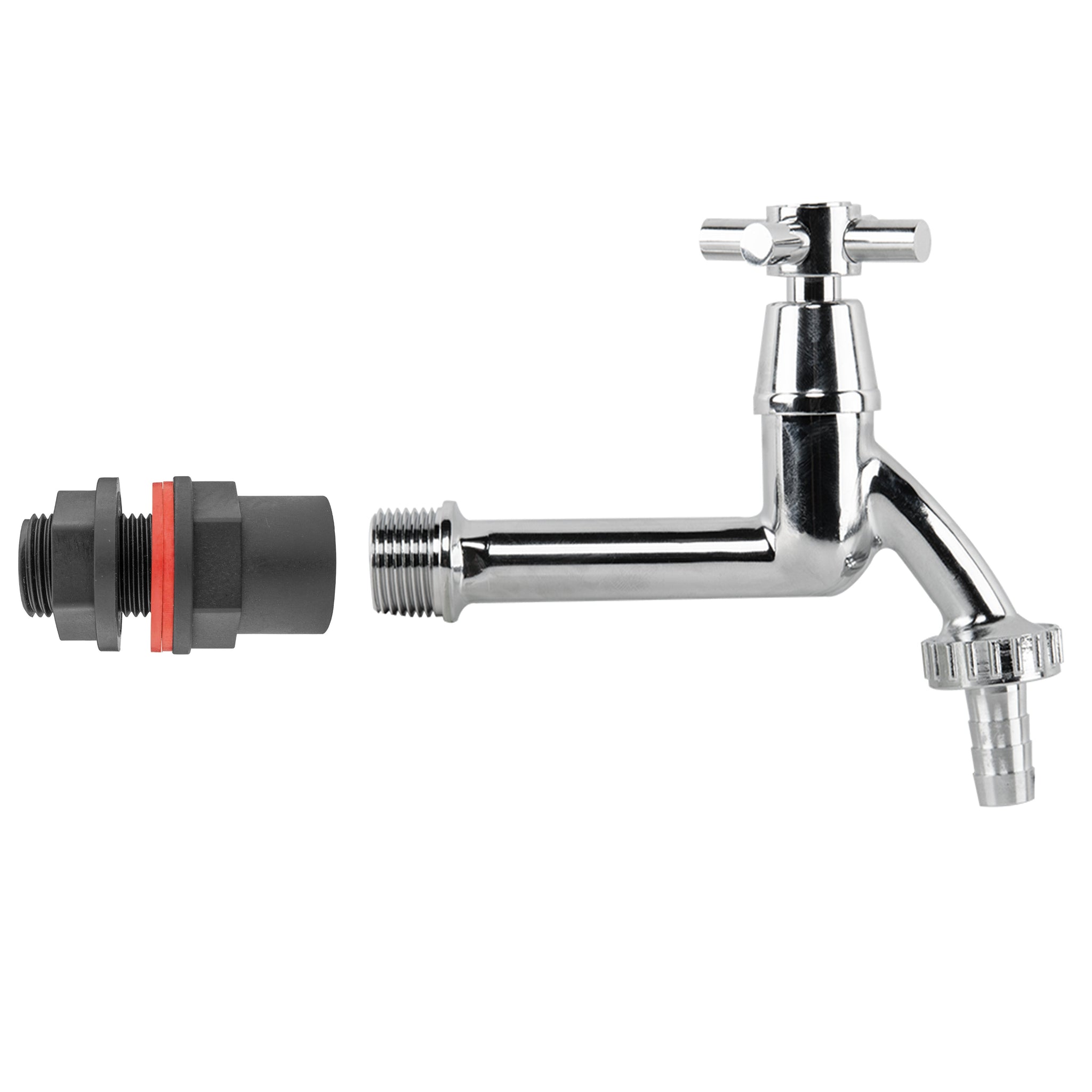 Water Butt Kit 1/2" with Extended Brass Chrome Tap 1/2" Barb