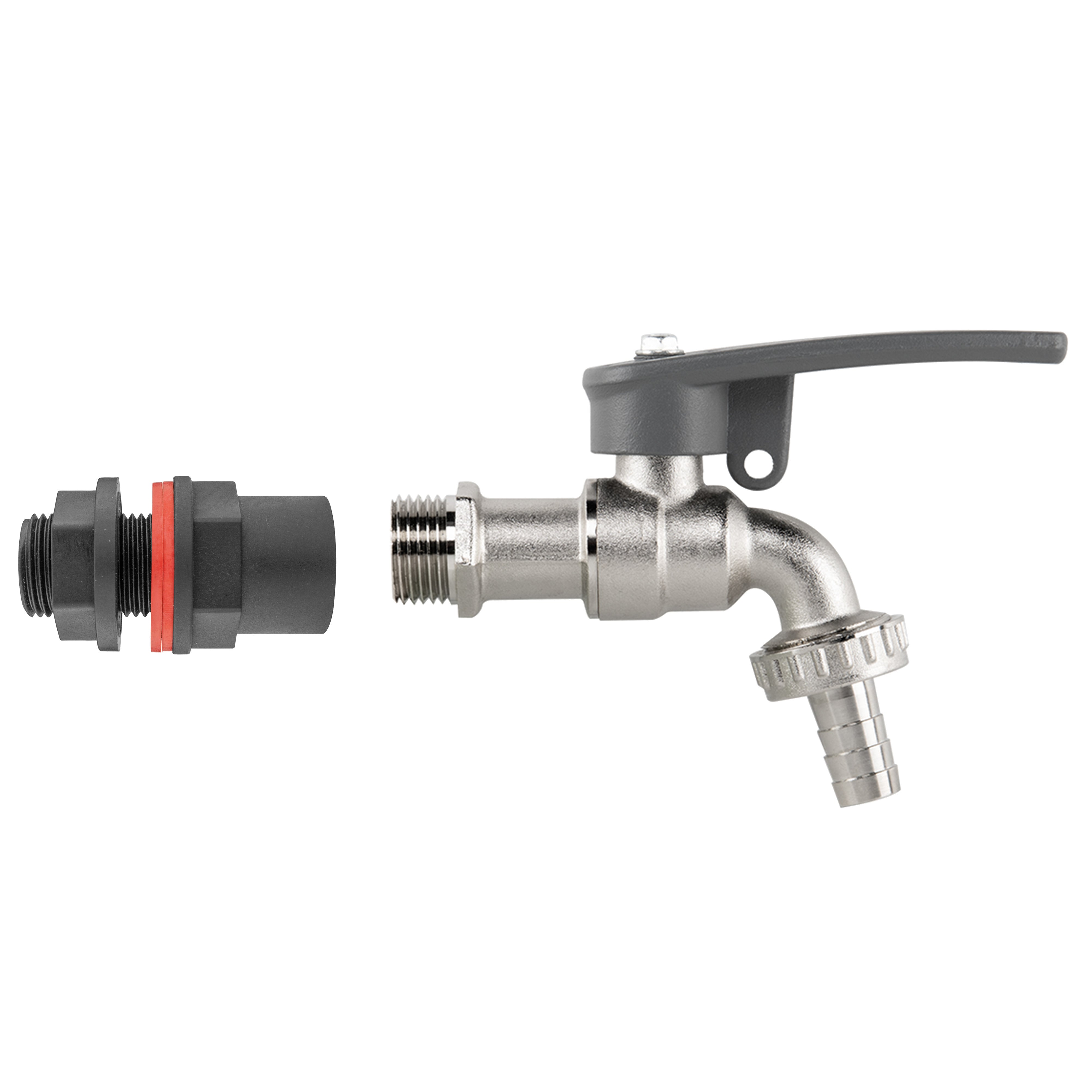 Water Butt Kit 1/2" with Lever Tap Hose Barb and Side Lock