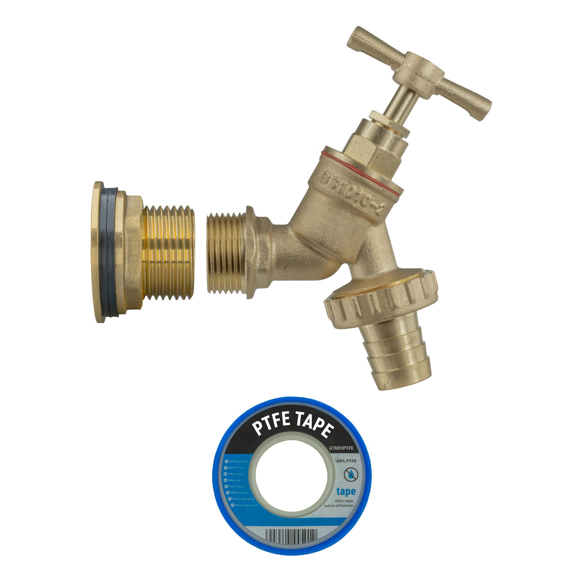 Brass Water Butt Tap Kit 1in with Brass Barbed Bib Tap + 34mm Drill Bit