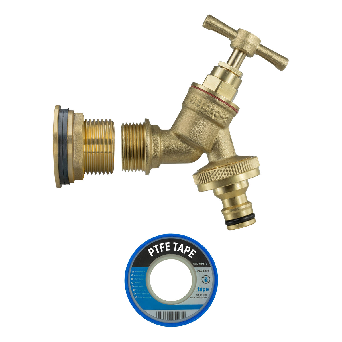Brass Water Butt Tap Kit 1in with Brass Quick Connect Bib Tap + 34mm Drill Bit