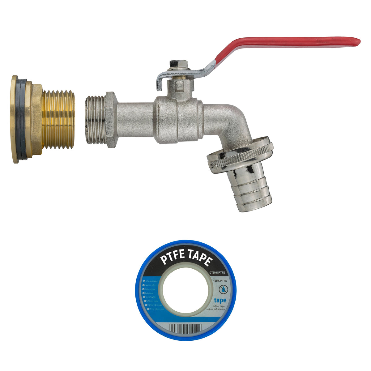 Brass Water Butt Tap Kit 1in with Barbed Lever Tap + 34mm Drill Bit Hose Fitting
