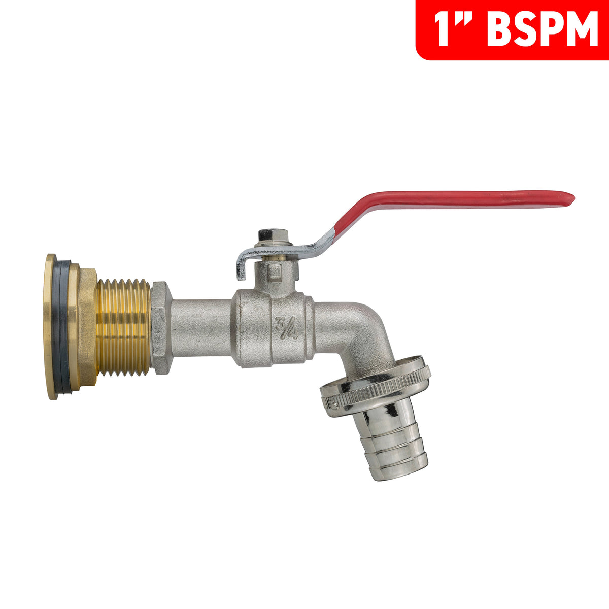 Brass Water Butt Tap Kit 1in with Barbed Lever Tap + 34mm Drill Bit Hose Fitting