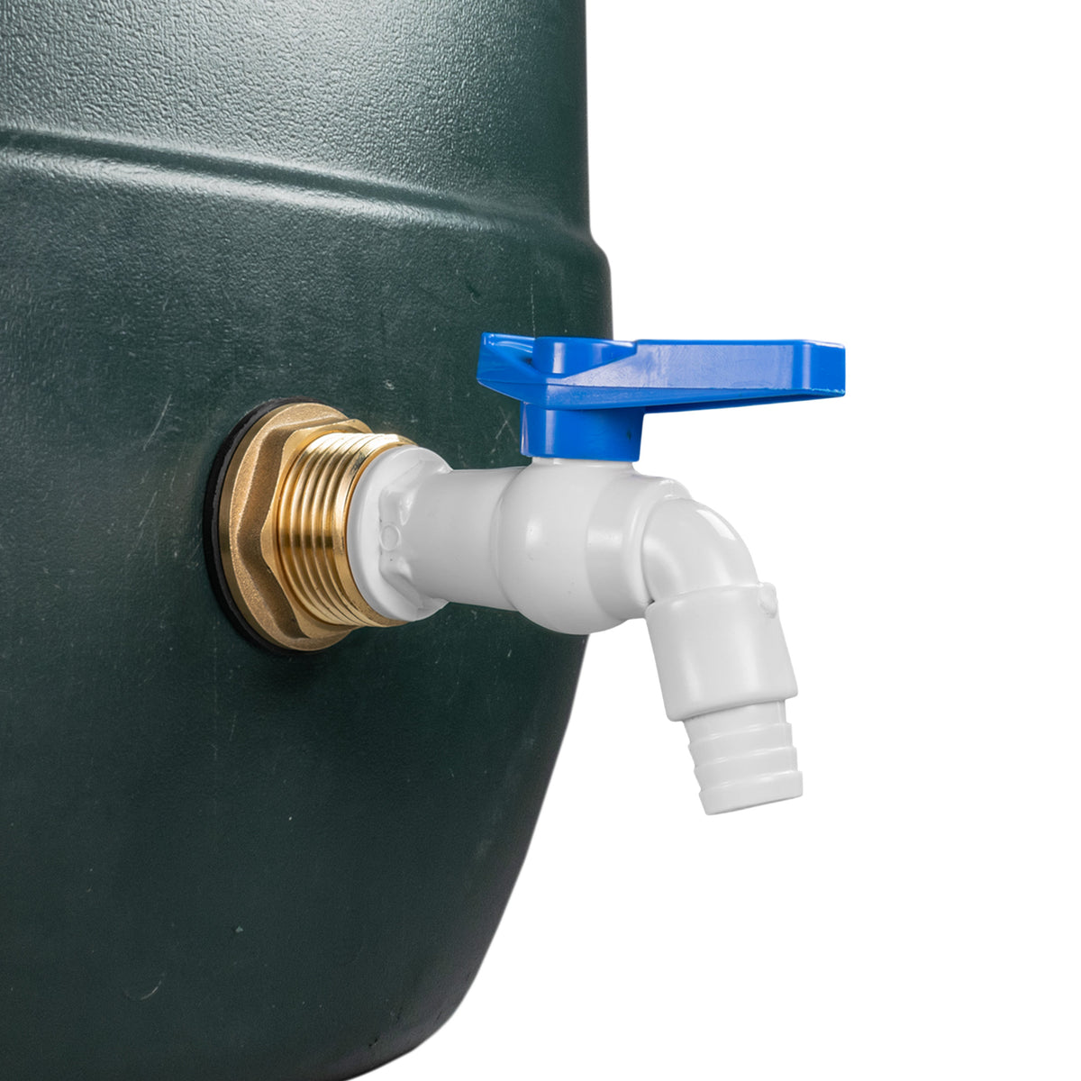 Brass Water Butt Tap Kit 1in with White PVC Tap + 34mm Drill Bit Hose Fitting