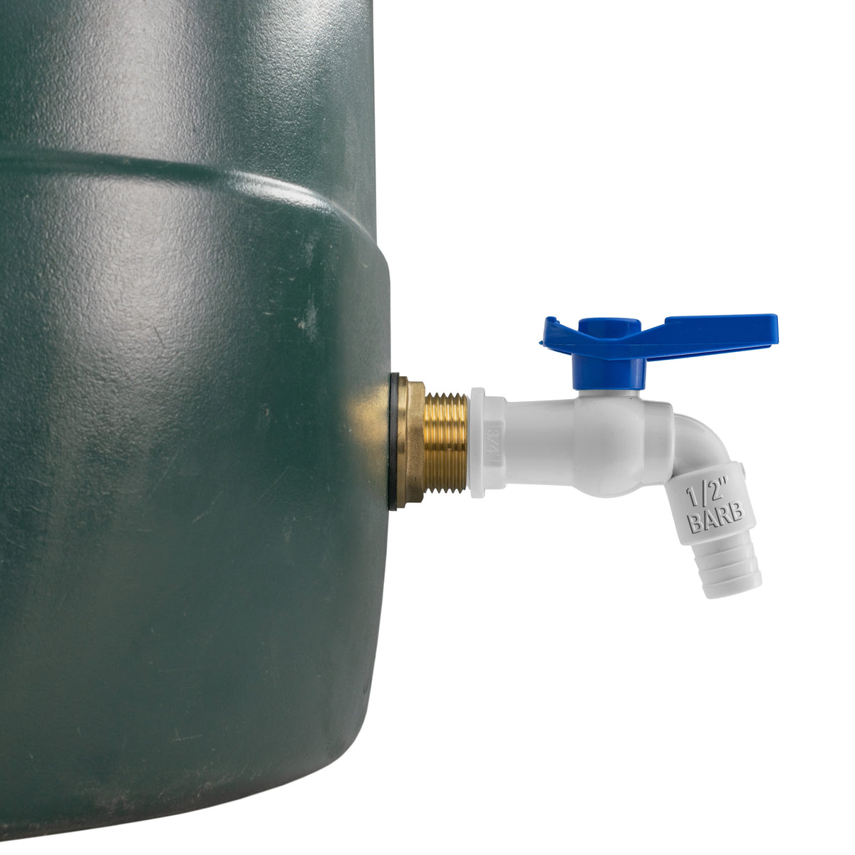 Brass Water Butt Tap Kit 1in with White PVC Tap + 34mm Drill Bit Hose Fitting