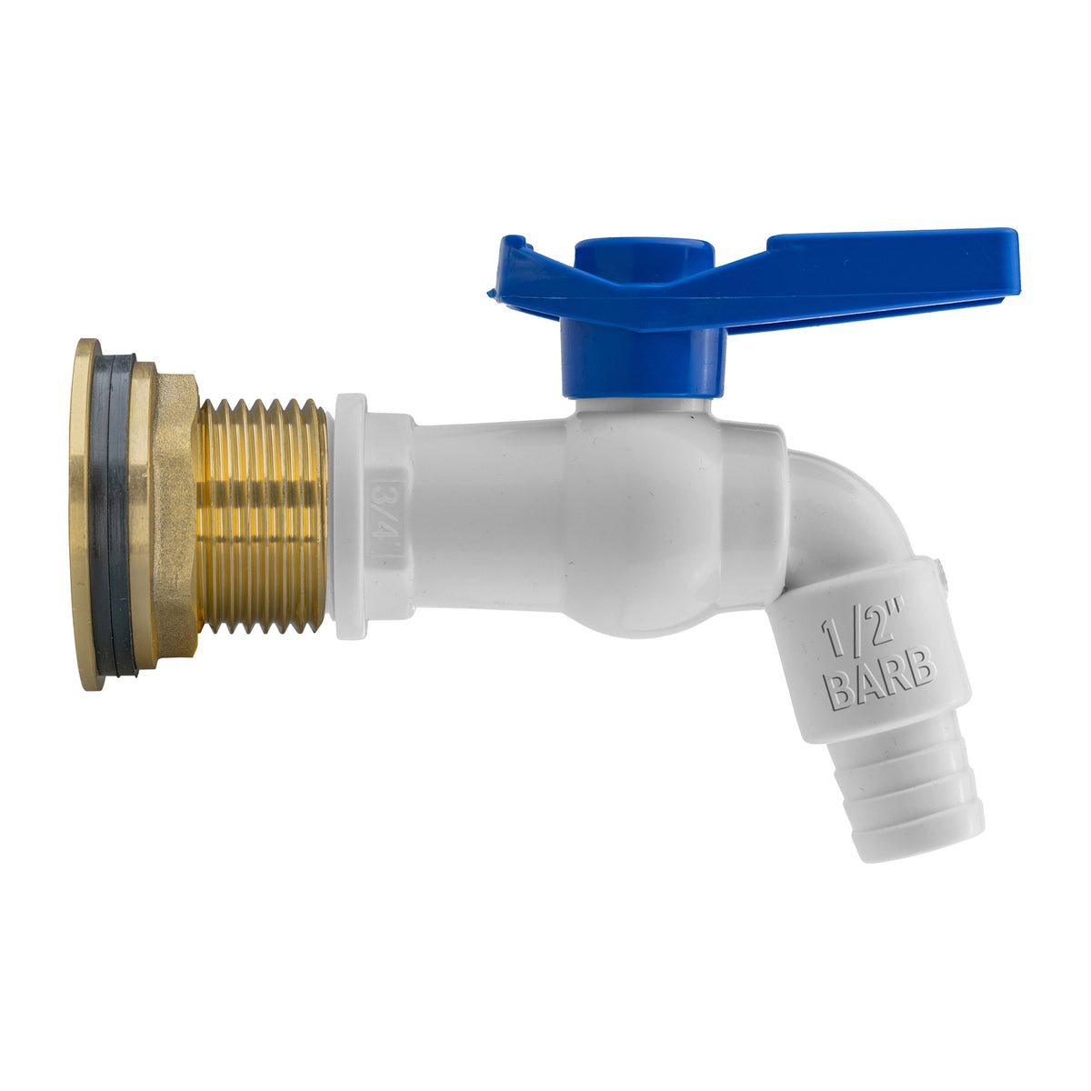 Brass Water Butt Tap Kit 1in with White PVC Tap + 34mm Drill Bit Hose Fitting
