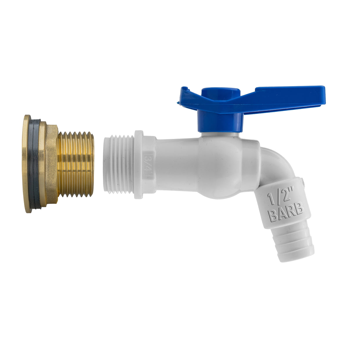 Brass Water Butt Tap Kit 1in with White PVC Tap + 34mm Drill Bit Hose Fitting