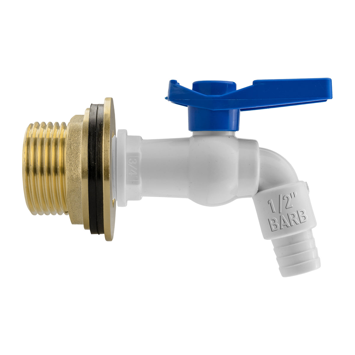 Brass Water Butt Tap Kit 1in with White PVC Tap + 34mm Drill Bit Hose Fitting