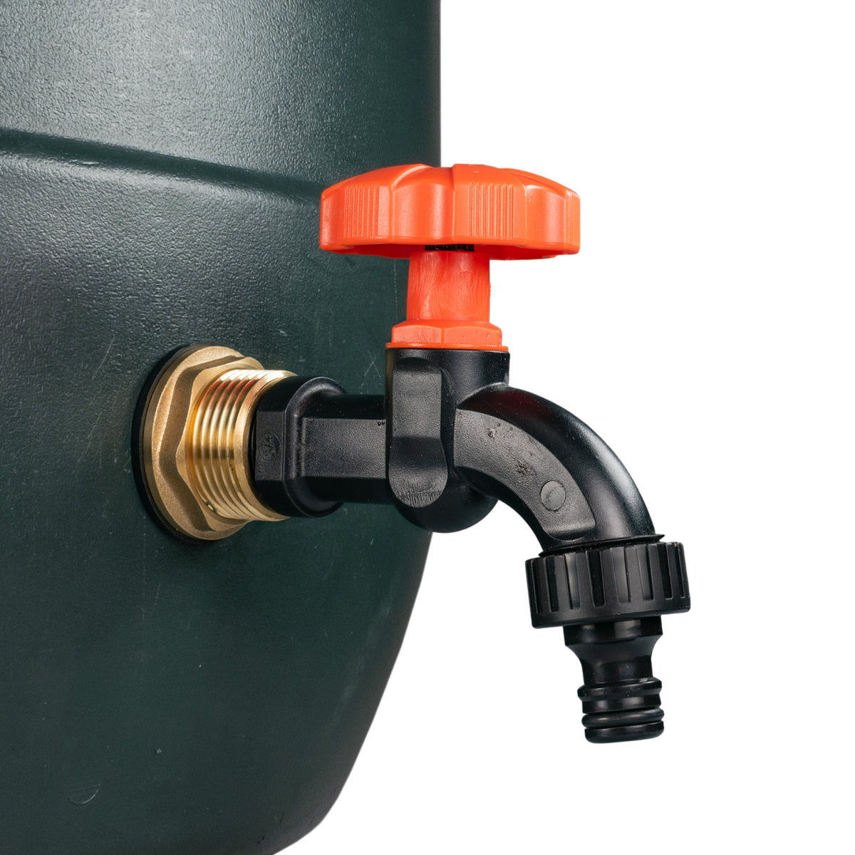 Brass Water Butt Tap Kit 1in with Black Dial Tap + 34mm Drill Bit Hose Fitting