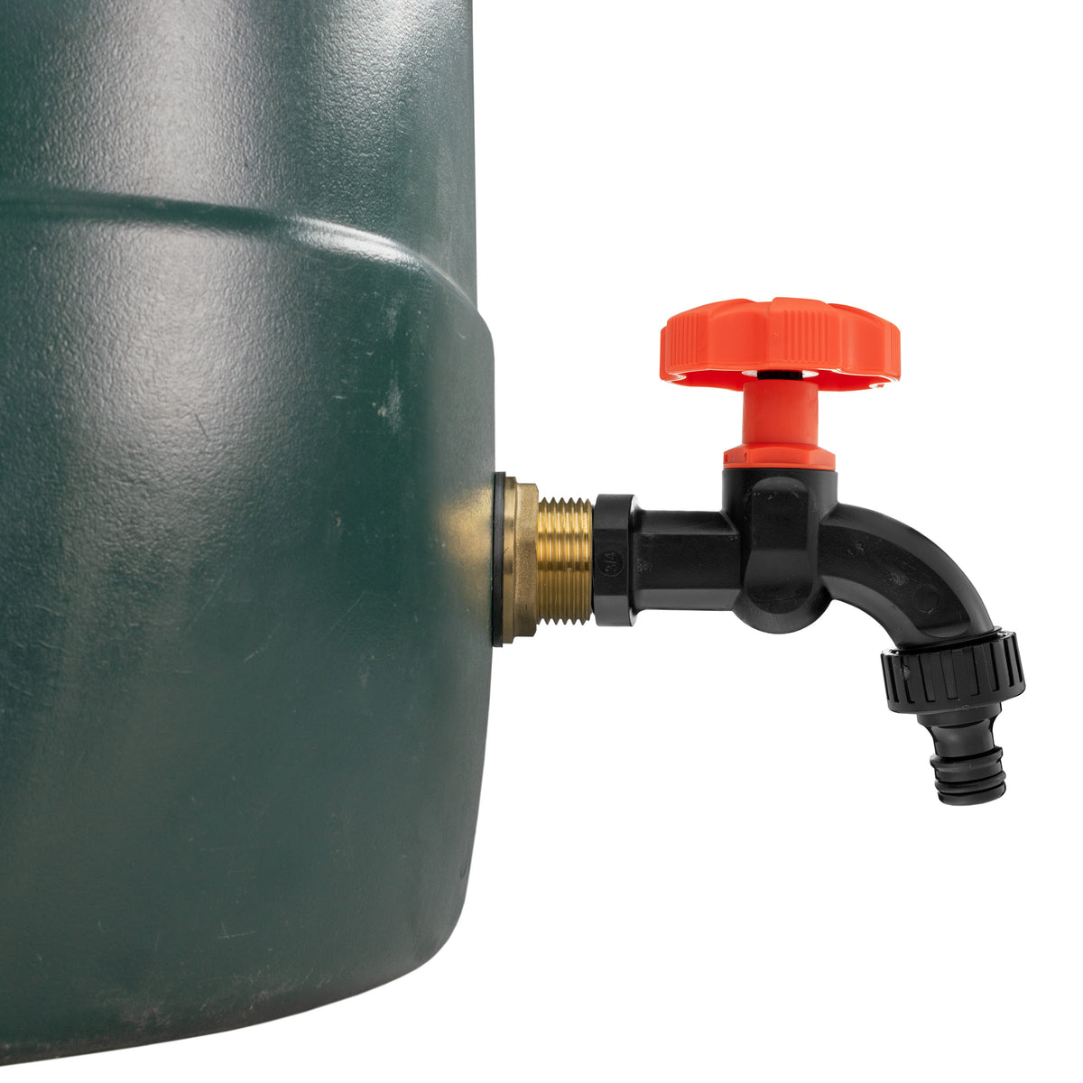 Brass Water Butt Tap Kit 1in with Black Dial Tap + 34mm Drill Bit Hose Fitting